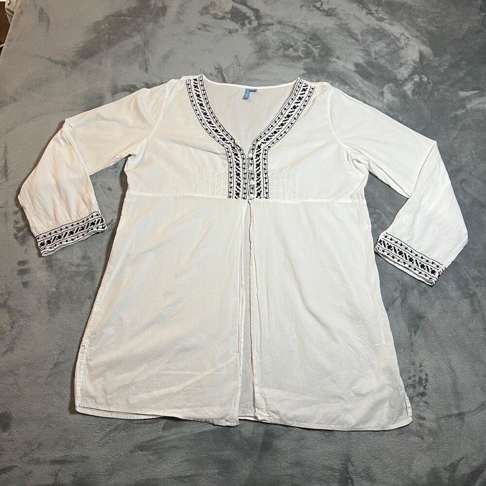 St. John's Bay Swim V-Neck Embroidered Cover Up Tunic Size XL Cotton Vacation